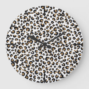 Grande Horloge Ronde Élégant Parties scintillant d'or Motif Leopard
