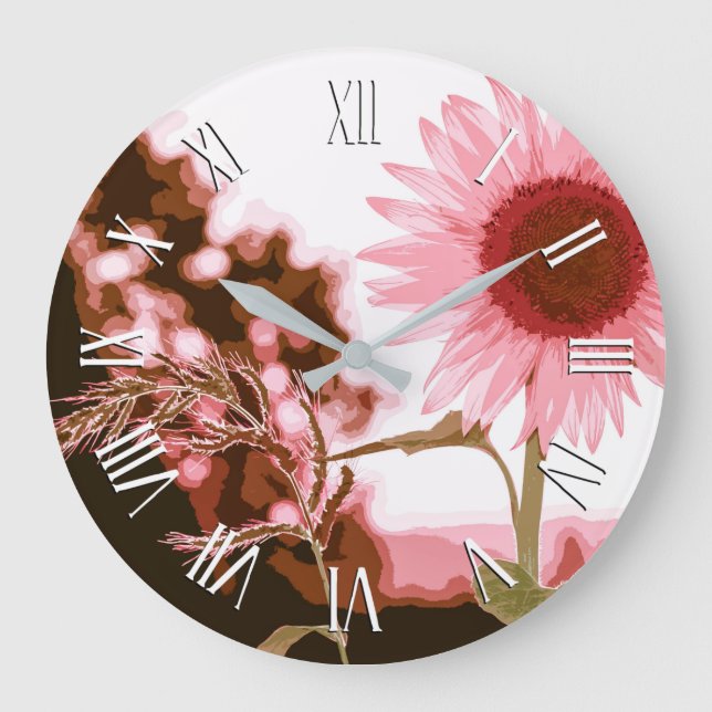 Grande Horloge Ronde Elegant Peach Sunflower Artwork | Wall Clock (Recto)