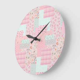 Grande Horloge Ronde Elegant Pink Floral Wall Clock | Soft Rose Aesthet