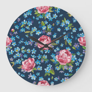 Grande Horloge Ronde Élégant Pink Peonies Arrière - plan rétro