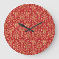 Elegant Red with Gold Damask Wall Clock