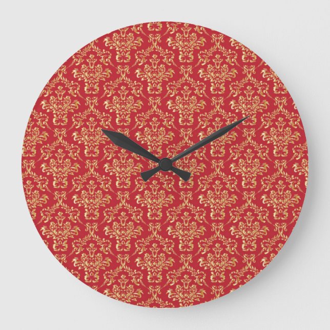 Grande Horloge Ronde Elegant Red with Gold Damask Wall Clock (Recto)