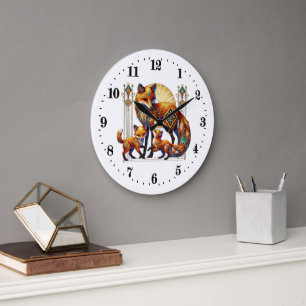 Grande Horloge Ronde Élégant renard art déco