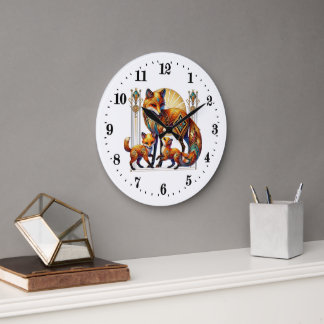 Grande Horloge Ronde Élégant renard art déco