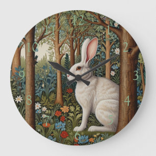 Grande Horloge Ronde Élégant retro lapin boisé boisé fleuri