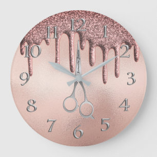Grande Horloge Ronde Elégant Rose en or coiffeur ciseau