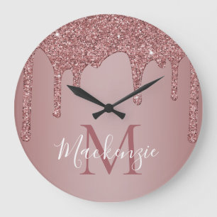 Grande Horloge Ronde Élégant Rose Gold Sparkle Parties scintillant  Mon