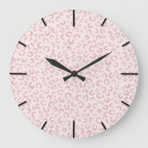 Grande Horloge Ronde Élégant Rose Parties scintillant d'or Leopard Moti