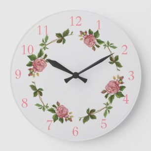 Grande Horloge Ronde Élégant Rose Vintage rose