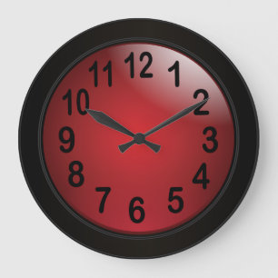 Grande Horloge Ronde Élégant Rouge Foncé et Noir avec des Chiffres Noir