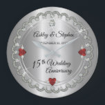 Grande Horloge Ronde Elégant Ruby | 15e anniversaire du Mariage des dia<br><div class="desc">Une élégance opulente encadre ce 15e anniversaire mariage dans un design diamant à coquilles Saint-Jacques unique avec diamant central en forme de larme aux accents de rubis en forme de coeur et aux éclats imitation ajoutés sur un dégradé argenté. Veuillez noter que tous les embellissements sont imprimés et ne sont...</div>