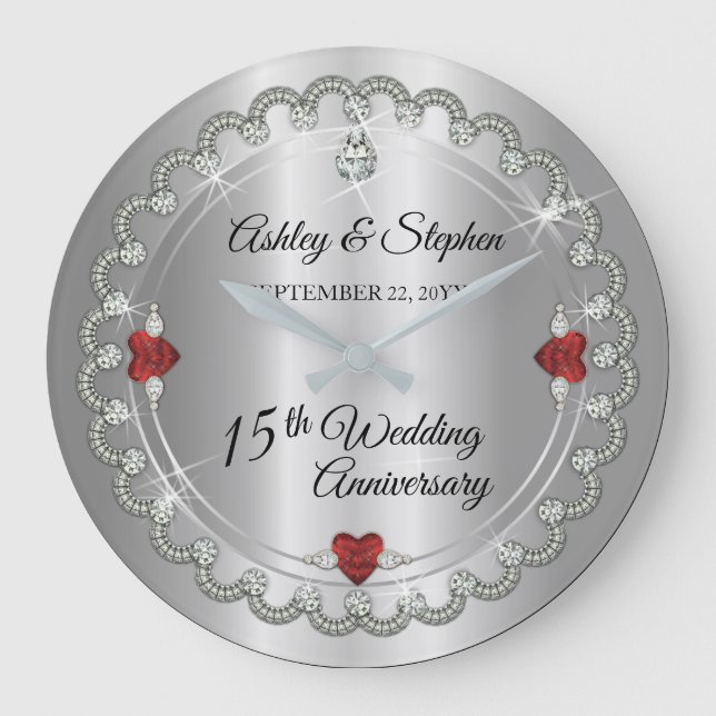 Grande Horloge Ronde Elégant Ruby | 15e anniversaire du Mariage des dia (Recto)