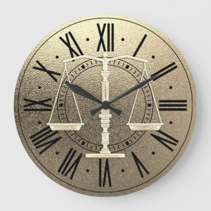 Grande Horloge Ronde Elegant Scales of Justice   Graphic Gold Metallic