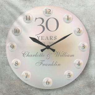 Grande Horloge Ronde Elegant Script Pearl 30th Wedding Anniversary