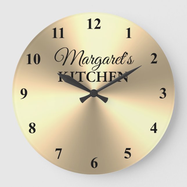 Grande Horloge Ronde Elegant shiny gold métallc kitchen wall clock (Recto)