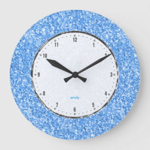 Grande Horloge Ronde Elegant Simple Ciel-Bleu Glitter