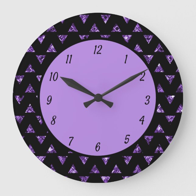 Grande Horloge Ronde Élégant Triangle Diamant Violet Éclairé (Recto)