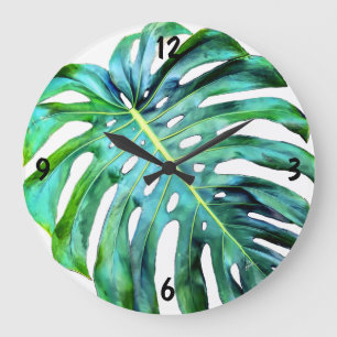 Grande Horloge Ronde Elégant Tropical Hawaii Monstera Feuille photo