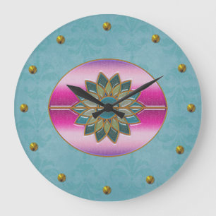Grande Horloge Ronde Elegant Turquoise & Pink Art Deco Wall Clock