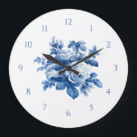 Grande Horloge Ronde Elegant Vintage China Blue Roses<br><div class="desc">Elegant et chic romantic painterly china blue vintage roses and foliage on clean background with customizable numerque.</div>