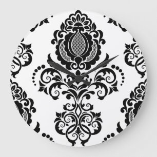 Grande Horloge Ronde Elégant Vintage Damask Texture sans joint