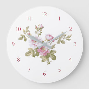 Grande Horloge Ronde Elegant Vintage Pink Roses