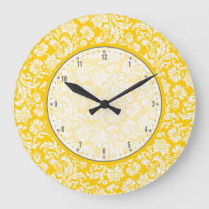 Grande Horloge Ronde Elegant Yellow & White Vintage Floral Damas 4
