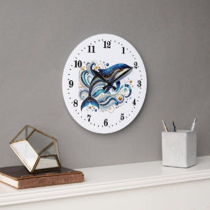 Grande Horloge Ronde Elégante baleine de pingouin art déco