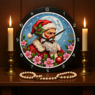Grande Horloge Ronde Élégante couronne Père Noël avec Pleine lune