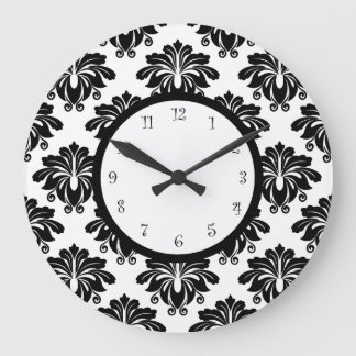 Grande Horloge Ronde Élégante Cuisine Damas Décor Mur