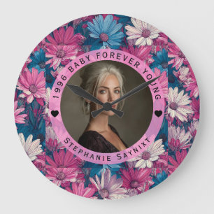 Grande Horloge Ronde Élégante Daisy 1er Anniversaire Unique