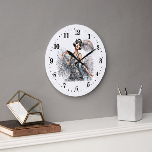 Grande Horloge Ronde Élégante dame Art déco