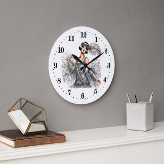 Grande Horloge Ronde Élégante dame Art déco