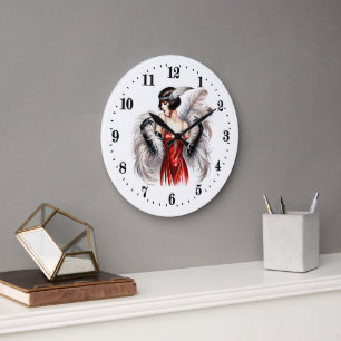 Grande Horloge Ronde Élégante dame Art déco