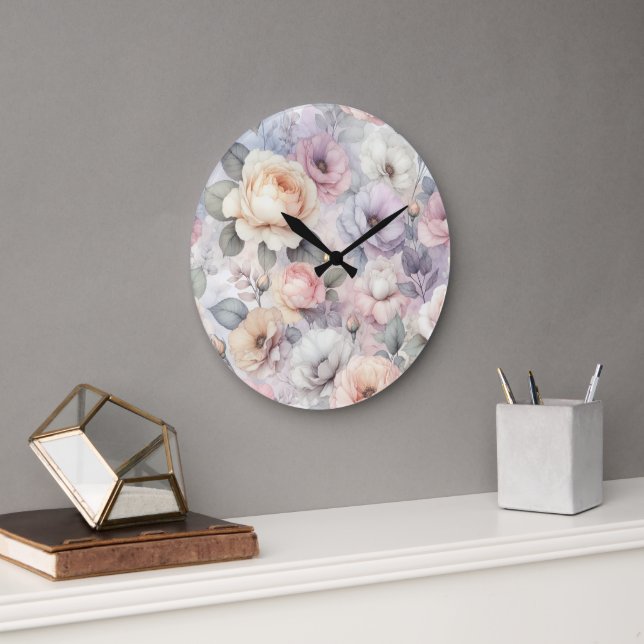 Grande Horloge Ronde Élégante floraison Rose (Bureau)