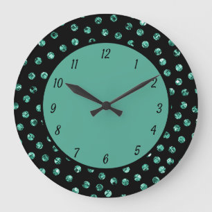 Grande Horloge Ronde Élégante Gemmes de Diamant Turquoise Glam Sparkle