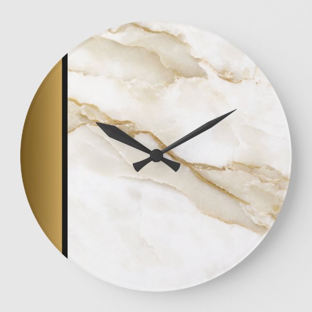 Grande Horloge Ronde Élégante Motif en marbre blanc chic moderne (Recto)