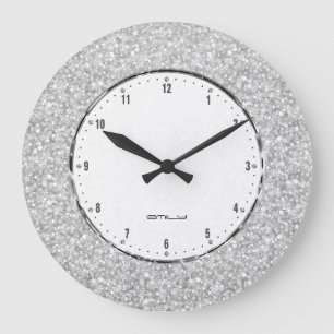 Grande Horloge Ronde Élégante Parties scintillant Aux Faux Blancs Rétro