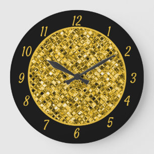 Grande Horloge Ronde Élégante Parties scintillant Or Glam Sparkle Chic
