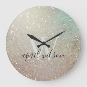 Grande Horloge Ronde Elégante Parties scintillant vert rose Aqua brilla