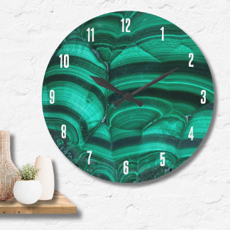Grande Horloge Ronde Elégante Pierre de cristal de malachite verte tend