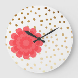 Grande Horloge Ronde élégante pois motif de fleurs rose