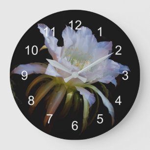 Grande Horloge Ronde Elégante reine de la fleur de cactus de nuit