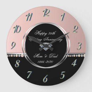 Grande Horloge Ronde Élégantes perles diamants 25e anniversaire de mari