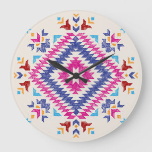 Grande Horloge Ronde Élément De Design Tribal Dessiné À La Main Lumineu