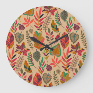Grande Horloge Ronde Éléments d'automne : Motif Vintage dynamique