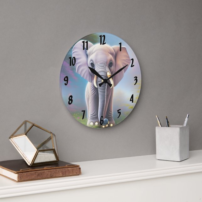 Grande Horloge Ronde Eléphant bébé (Bureau)