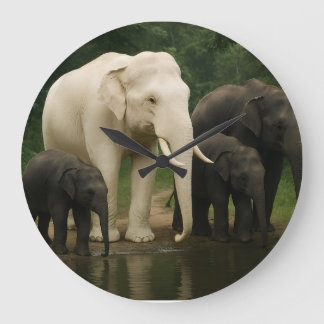 Grande Horloge Ronde éléphant blanc avec famille