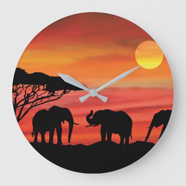 Grande Horloge Ronde Elephant dans le coucher du soleil du Serengeti (Recto)
