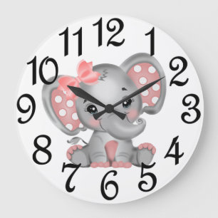 Grande Horloge Ronde Eléphant de petite fille